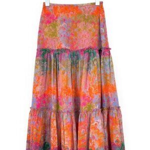 Cynthia Rowley Womens Cotton Abstract Print Tiered Maxi Skirt Multicolor Size 2